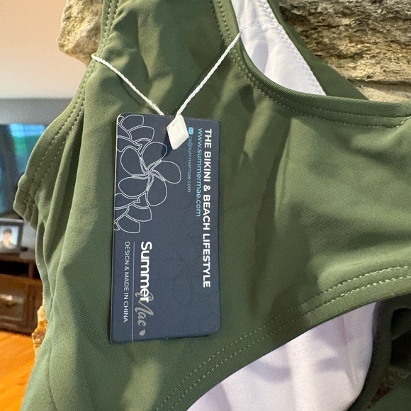 Summer Mae NWT maternity 2 piece bikini swimsuit olive green size M criss cross - Picture 6 of 8